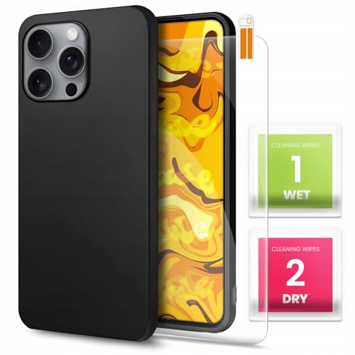 [HelloCase] Hülle für Apple iPhone 16 Pro Schwarz, Matt, Glatt, Slim, Schutzhülle, Handyhülle + Hartglas 2.5D 9H von HELLO CASE
