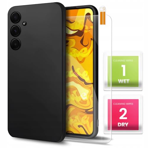 [HelloCase] Hülle für Samsung Galaxy A55 5G Schwarz, Matt, Glatt, Slim, Schutzhülle, Handyhülle + Hartglas 2.5D 9H von HELLO CASE