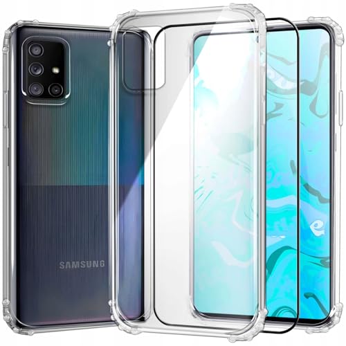 [HelloCase] Hülle für Samsung Galaxy A71 Panzer, Bumper an den Ecken, Silikon, Transparent, Schutzhülle, Handycase + Hartglas 2.5D 9H von Hello Case