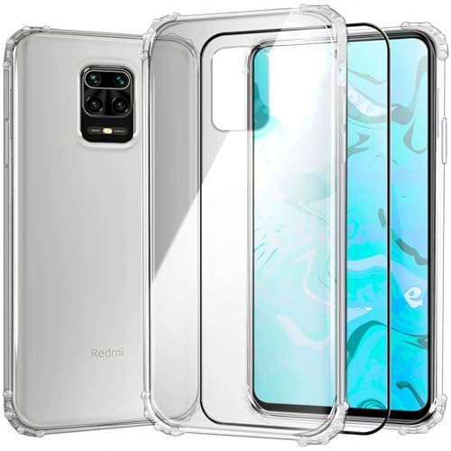 [HelloCase] Hülle für Xiaomi Redmi Note 9 Pro / 9 Pro Max / 9s Panzer, Bumper an den Ecken, Silikon, Transparent, Schutzhülle, Handycase + Gehärtetes Glas 9H von Hello Case