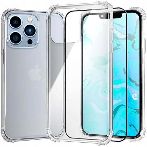 [HelloCase] Hülle für iPhone 13 PRO Panzer, Bumper an den Ecken, Silikon, Transparent, Schutzhülle, Handycase + Hartglas 2.5D 9H von Hello Case