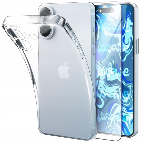 [HelloCase] Hülle für iPhone 16 Plus Silikon, Slim, Klar, Farblos, Transparent, Schutzhülle, Handyhülle + Hartglas 2.5D 9H von Hello Case