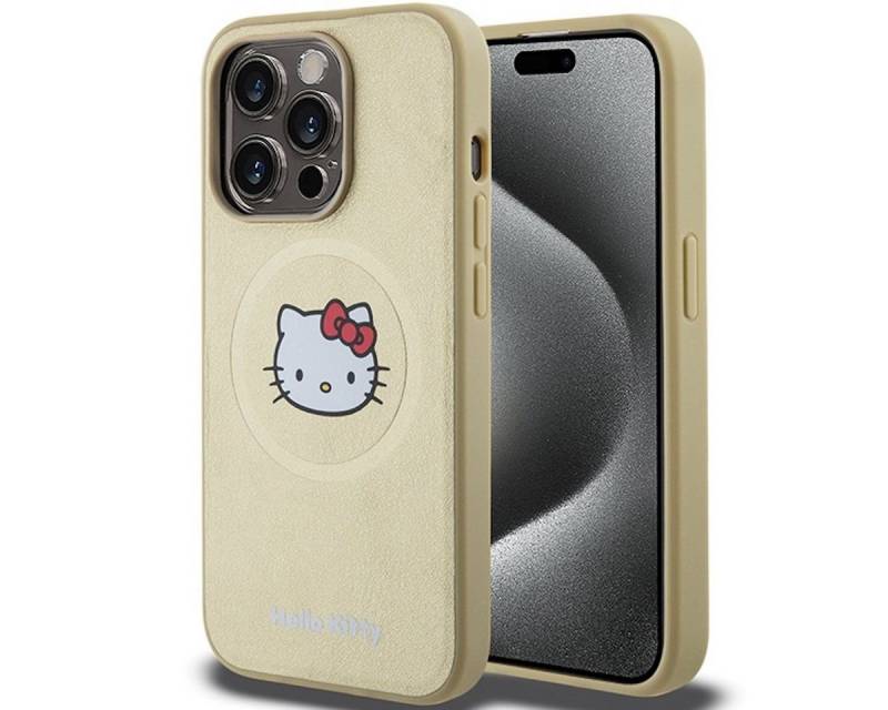 Hello Kitty Smartphone-Hülle Hello Kitty Apple iPhone 15 Leather Kitty Head Case Cover MagSafe Gold von Hello Kitty