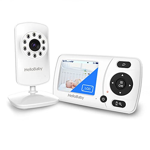 HelloBaby Babyphone mit Kamera Ferngesteuerter Pan-Tilt-Zoom, Infrarot-Nachtsicht, Temperaturanzeige, Schlaflieder, Zwei-Wege-Audio, mit Wandhalterung von HelloBaby