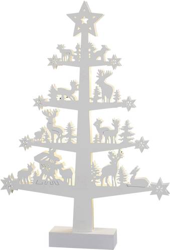 Hellum 522037 Holz-Figur Weihnachtsbaum mit Waldtieren Warmweiß LED Weiß Indirekter Lichtaustritt, von Hellum