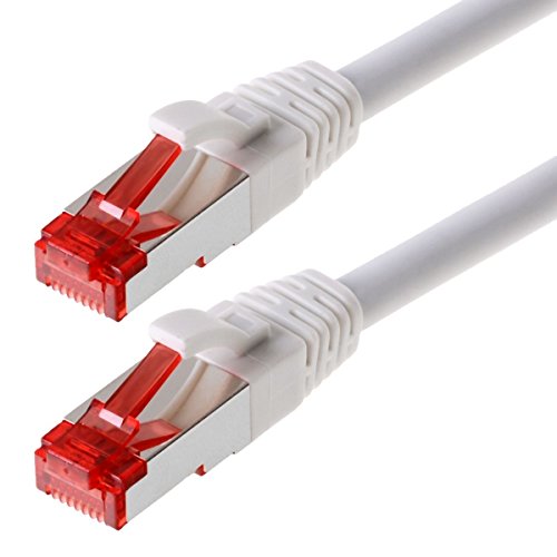 helos Patchkabel S/FTP (PIMF) CAT 6 weiss 10m CAT.6 Ethernet LAN Patchkabel Gigabit Netzwerkkabel Patch Kabel folien und geflechtgeschirmt halogenfrei PIMF 2 x RJ45 Stecker ideal für Switch von Helos