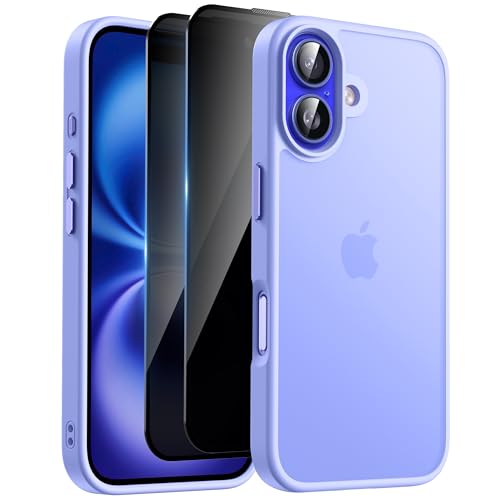 HeIssitot Matt Handyhülle für iPhone 16 Hülle und 2 Stück Sichtschutz Schutzfolie, [Militärstandard] Durchscheinende PC Rückseite TPU Bumper Schutzhülle für iPhone 16, Hellblau von Helssitot