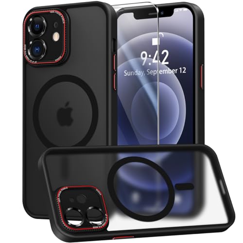 Helssitot HandyHülle für iPhone 12 Hülle Kompatibel mit Panzerfolie [Integrierter Kameraschutz] [TOP N56 Starke] Magnete Kratzfest Matt Schutzhülle für iPhone 12 Case Schwarz von Helssitot