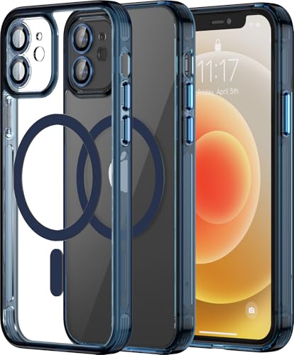 Helssitot Kameraschutz Magnetisch für iPhone 12 Hülle mit Schutzfolie, Kompatibel mit MagSafe, Anti-Yellowing, Durchsichtig PC Kratzfeste, Silikone Bumper Stoßfest Handyhülle iPhone 12 Case Blau Helssitot Kameraschutz Magnetisch für iPhone 12 Hülle mit Schutzfolie, Kompatibel mit MagSafe, Anti-Yellowing, Durchsichtig PC Kratzfeste, Silikone Bumper Stoßfest Handyhülle iPhone 12 Case Blau von Helssitot