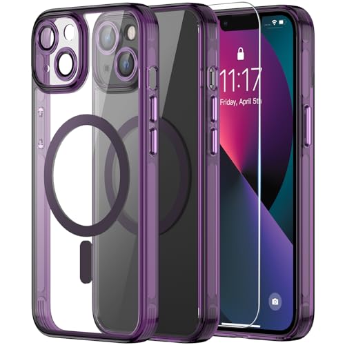 Helssitot Kameraschutz Magnetisch für iPhone 13 Hülle mit Schutzfolie, Kompatibel mit MagSafe, Anti-Yellowing, Durchsichtig PC Kratzfeste, Silikone Bumper Stoßfest Handyhülle iPhone 13 Case Violett Helssitot Kameraschutz Magnetisch für iPhone 13 Hülle mit Schutzfolie, Kompatibel mit MagSafe, Anti-Yellowing, Durchsichtig PC Kratzfeste, Silikone Bumper Stoßfest Handyhülle iPhone 13 Case Violett von Helssitot