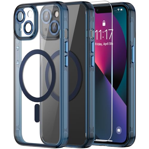 Helssitot Kameraschutz Magnetisch für iPhone 13 Hülle mit Schutzfolie, Kompatibel mit MagSafe, Anti-Yellowing, Durchsichtig PC Kratzfeste, Silikone Bumper Stoßfest Handyhülle iPhone 13 Case Blau Helssitot Kameraschutz Magnetisch für iPhone 13 Hülle mit Schutzfolie, Kompatibel mit MagSafe, Anti-Yellowing, Durchsichtig PC Kratzfeste, Silikone Bumper Stoßfest Handyhülle iPhone 13 Case Blau von Helssitot