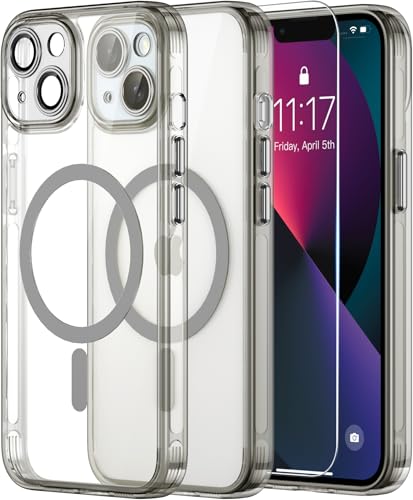 Helssitot Kameraschutz Magnetisch für iPhone 13 Hülle mit Schutzfolie, Kompatibel mit MagSafe, Anti-Yellowing, Durchsichtig PC Kratzfeste, Silikone Bumper Stoßfest Handyhülle iPhone 13 Case (Grau) Helssitot Kameraschutz Magnetisch für iPhone 13 Hülle mit Schutzfolie, Kompatibel mit MagSafe, Anti-Yellowing, Durchsichtig PC Kratzfeste, Silikone Bumper Stoßfest Handyhülle iPhone 13 Case (Grau) von Helssitot