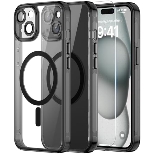 Helssitot Kameraschutz Magnetisch für iPhone 15 Hülle mit Schutzfolie, Kompatibel mit MagSafe, Anti-Yellowing, Durchsichtig PC Kratzfeste, Silikone Bumper Stoßfest Handyhülle iPhone 15 Case Schwarz Helssitot Kameraschutz Magnetisch für iPhone 15 Hülle mit Schutzfolie, Kompatibel mit MagSafe, Anti-Yellowing, Durchsichtig PC Kratzfeste, Silikone Bumper Stoßfest Handyhülle iPhone 15 Case Schwarz von Helssitot