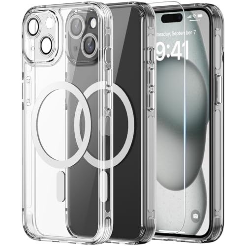 Helssitot Kameraschutz Magnetisch für iPhone 15 Hülle mit Schutzfolie,Kompatibel mit MagSafe,Anti-Yellowing,Durchsichtig PC Kratzfeste,Silikone Bumper Stoßfest Handyhülle iPhone 15 Case Transparent Helssitot Kameraschutz Magnetisch für iPhone 15 Hülle mit Schutzfolie,Kompatibel mit MagSafe,Anti-Yellowing,Durchsichtig PC Kratzfeste,Silikone Bumper Stoßfest Handyhülle iPhone 15 Case Transparent von Helssitot