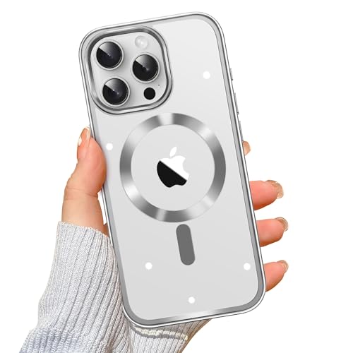 Helssitot Magnetisch Handyhülle für iPhone 15 Pro Max, Hülle 6.7" mit 2 Stück Schutzfolie Kompatibel mit MagSafe [Galvanisierte Kabellosem Laden] Case Militärgrad Stoßfest Schutzhülle - Titan Weiß von Helssitot