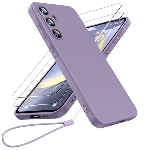 Helssitot Silikon Handyhülle Kompatibel mit Samsung Galaxy A55 5G Hülle und 2 Stück Schutzfolie,Kameraschutz,Weiche TPU Dünn Stoßfestem Schutzhülle,Cover Case für Samsung A55 5G,Helles Lila von Helssitot