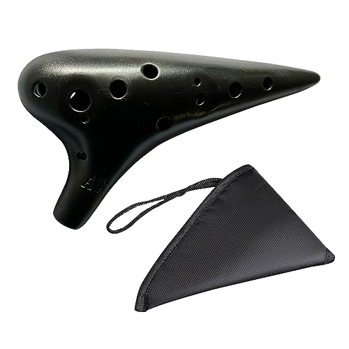 12 Löcher Okarina, Ocarinas Keramik, Keramik Alto C, Ocarina aus Kunststoff, für Anfänger, Einfaches Instrument für Kinder, Schwarz, 17.5 x 9.5 cm, Mit 1 Schwarzer Aufbewahrungsbeutel von Helweet