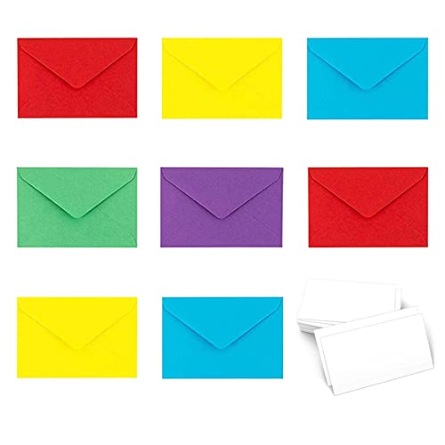 Bunte Umschläge, Mini Briefumschläge, Briefhülle für Grußkarten, Klein Umschläge, Briefumschläge Bunt, Geeignet für Hochzeiten, Geburtstage, 50 Stück (5 Farben), mit 50 Weißer Karte von Helweet