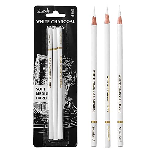 Skizzieren Highlight Pen, Weiß Kohle Bleistift, Weiß Bleistift Set, Ungiftig Zeichenstifte Werkzeuge für Fine Art Supplies, Weich/Mittel/Hart, 3 Stück von Helweet