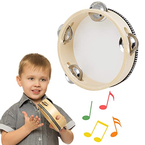 Trommel, Tamburin, Tambourine, Handtrommel, Schlagzeugglocke, 6-Zoll Hölzernes Einreihiges Tamburin Handtrommelglocke Pädagogisches Musikinstrument, für Tanzparty, Kinderspiele, Gesangsbegleitung von Helweet