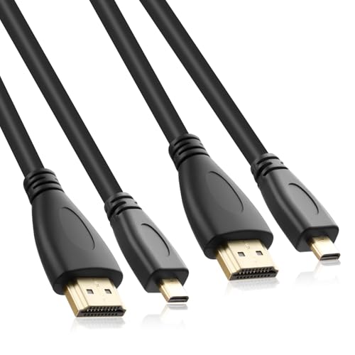 2 Pack Micro HDMI auf HDMI Kabel 1,5 m, unterstützt High Speed 4K 60Hz 1080P kompatibel mit Raspberry Pi 5/4B, GoPro Hero 7 Black Hero 4 5 6, Sony A6000/6300 Kamera, Yoga 3 Pro 2 Pack Micro HDMI auf HDMI Kabel 1,5 m, unterstützt High Speed 4K 60Hz 1080P kompatibel mit Raspberry Pi 5/4B, GoPro Hero 7 Black Hero 4 5 6, Sony A6000/6300 Kamera, Yoga 3 Pro von Hemlosk