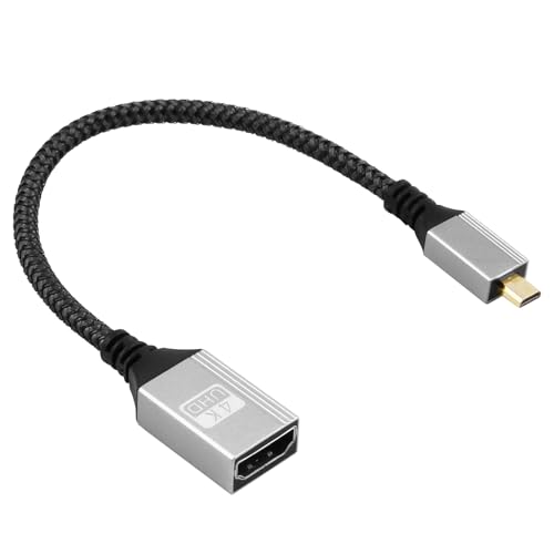 Adapter Micro HDMI auf HDMI Buchse auf Stecker, Unterstützung 4K @ 60Hz 3D 2160p, Nylon geflochten für Raspberry Pi 4, GoPro Hero 7/6/5/4/3, Nikon B500, Sony Alpha Serie (A6000–A7S) (20 cm) von Hemlosk