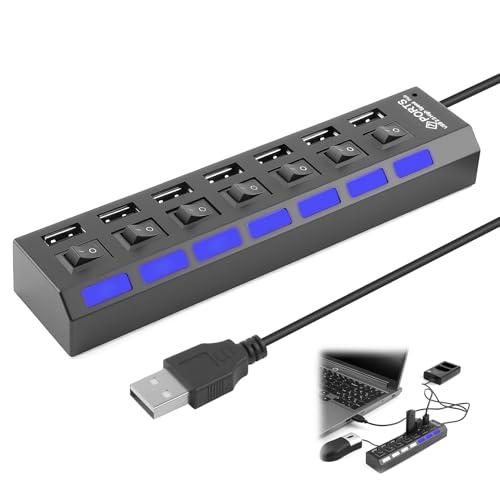 USB-2.0-Hub, 7 Ports, USB-Splitter mit einzelnen Ein-/Ausschaltern und LED-Leuchten für PC, Flash-Laufwerk, Maus, Tastatur, Kamera, MP3, Datenübertragung und mehr USB-2.0-Hub, 7 Ports, USB-Splitter mit einzelnen Ein-/Ausschaltern und LED-Leuchten für PC, Flash-Laufwerk, Maus, Tastatur, Kamera, MP3, Datenübertragung und mehr von Hemlosk