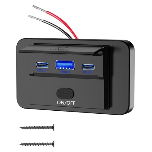 USB-Ladebuchse, 90 W, 12 V, Oberflächenmontage, leicht, Dual USB C 36 W und QC 3.0, 18 W, Autoanschluss, 12 Volt, Zigarettenanzünder-Panel, Ersatz-Ladegerät mit Schalter für Marinebus, Motorrad USB-Ladebuchse, 90 W, 12 V, Oberflächenmontage, leicht, Dual USB C 36 W und QC 3.0, 18 W, Autoanschluss, 12 Volt, Zigarettenanzünder-Panel, Ersatz-Ladegerät mit Schalter für Marinebus, Motorrad von Hemlosk