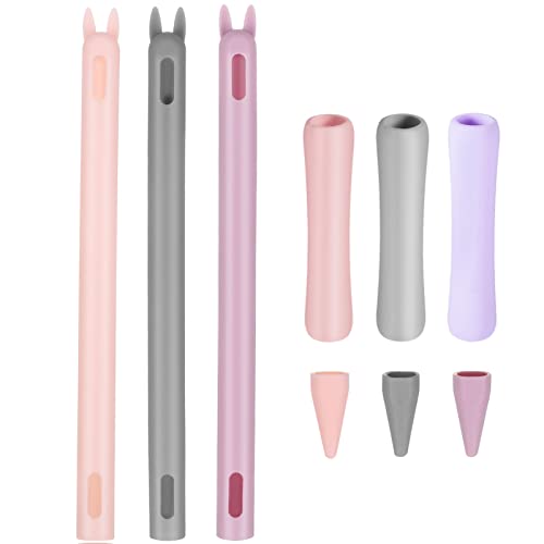 Hemobllo 3er-Pack Silikon-Griff, kompatibel mit Pencil der 2. Generation, ergonomisches Design, schlanke, Bequeme Silikon-Anti-Rutsch-Hülle, schützender Stylus-Stifthalter (Rosa + Grau + Lila) von Hemobllo