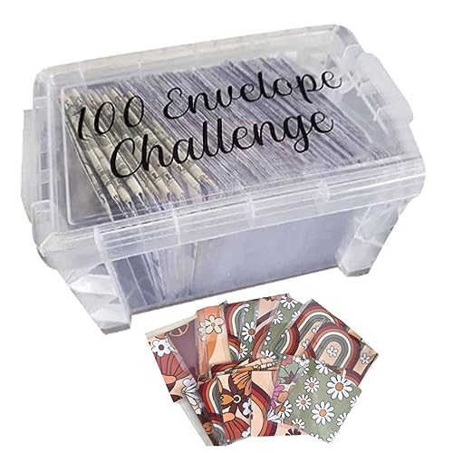 Geldsparen -Challenge -Box, 100 Karten transparente Geldsparbox, 100 Umschläge für Geldsparbox für Budgetierungsplanungsgeschenk von Hemore