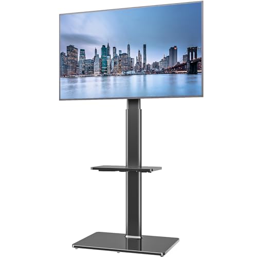 TV Standfuß TV Ständer TV Bodenständer Fernsehstand Fernsehtisch mit Halterung höhenverstellbar für 19 bis 42 Zoll LED LCD TV Bildschirm, 2 Regale schwarz HT2001BP von Hemudu