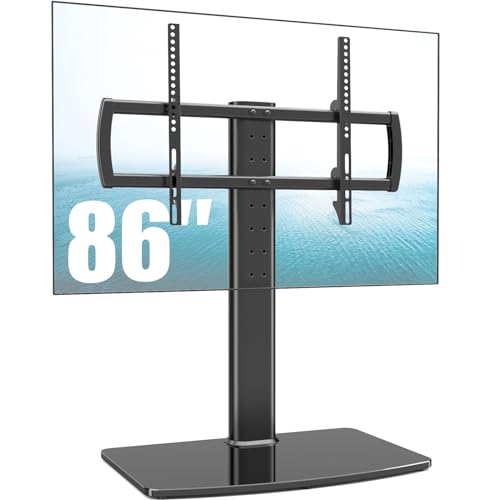 TV Standfuß Universal Höhenverstellbar Ständer Halterung Fernsehständer 40''-86'' LCD LED Flachbildfernseher Ständer Glas Aufsatz VESA 600x400mm Tischständer/Schwarz von Hemudu