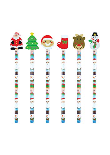 Henbrandt Packung mit 24 Weihnachtsbleistifte mit Radiergummis Topper - Weihnachtsstrumpf Füller von Henbrandt