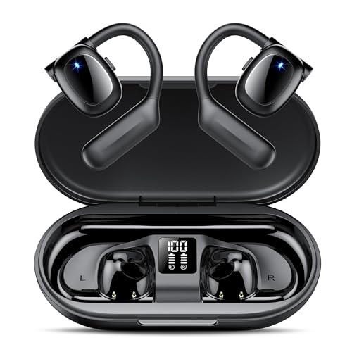 Hendari Open Ear Kopfhörer Bluetooth 5.3, LED-Anzeig, 75 Stunden Spielzeit, Tiefer Bass Wireless Earbud, Bequeme Sport-Kopfhörer, Wireless Earbuds mit 4 Mikrofon, IPX5 wasserdicht für Fahren, Arbeit von Hendari