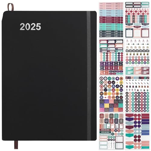 Terminplaner 2025,Kalender 2025 Buchkalender A5,1 Tag 1 Seite - Tageskalender,Tagesplaner,Schöner Wochenkalender,Lebenskompass Ringbuch mit 8 Blatt Aukfleber, Viele Extras von Henjunu