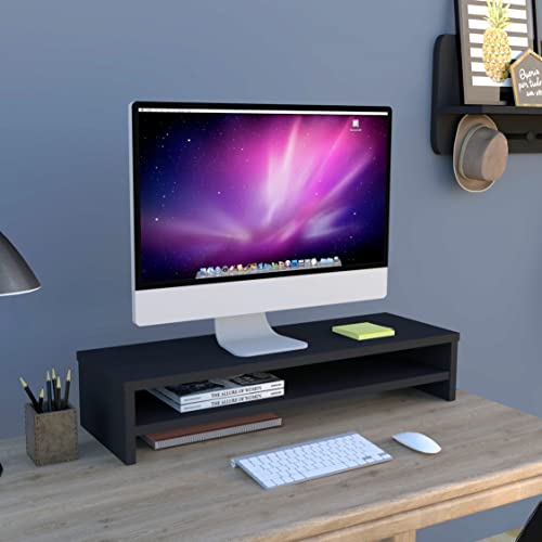 Henor, Monitorständer mit Mittelablage, TV-Bildschirmerhöhung, in FSC® Holz, 82 x 26,5 x 16 cm. Tragt 50 kg, Graphit von Henor