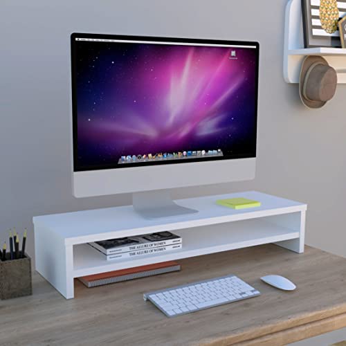 Henor, Monitorständer mit Mittelablage, TV-Bildschirmerhöhung, in FSC® Holz, 82 x 26,5 x 16 cm. Tragt 50 kg, Weiß von Henor