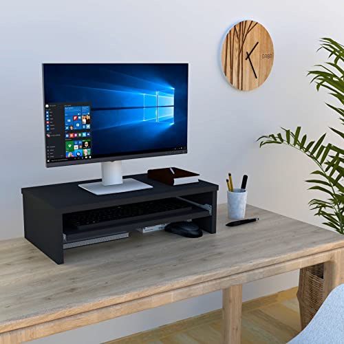 Henor, Monitorständer mit herausnehmbarer Ablage, TV-Bildschirmerhöhung, in FSC® Holz, 62 x 32 x 18 cm. Tragt 50 kg, Graphit von Henor