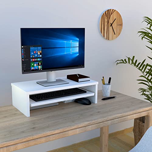 Henor, Monitorständer mit herausnehmbarer Ablage, TV-Bildschirmerhöhung, in FSC® Holz, 62 x 32 x 18 cm. Tragt 50 kg, Weiß von Henor