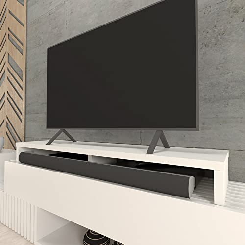Henor Doppelter TV-Riser aus FSC® Holz, 140 x 35 x 15 cm, Weiß Unterstützt +100 kg. von Henor