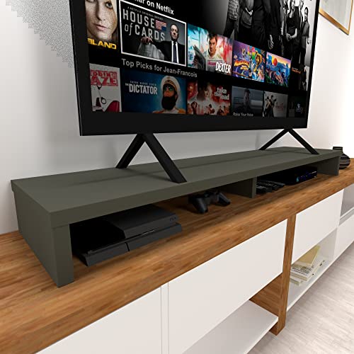Henor Doppelter TV-Riser aus FSC® Holz, 160 x 35 x 15 cm, Mattgraphit. Unterstützt +100 kg. von Henor