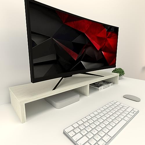 Henor Monitorständer TV-Bildschirmerhöhung in FSC® Holz 100 x 26.5 x 12 cm. Unterstützt 90 kg Eiche Estel von Henor