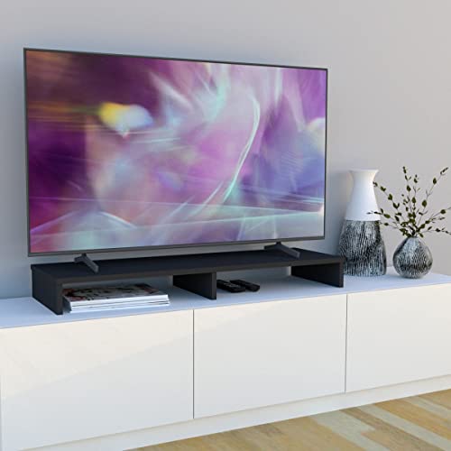 Henor Monitorständer TV-Bildschirmerhöhung in FSC® Holz 100 x 26.5 x 12 cm. Unterstützt 90 kg Graphit von Henor