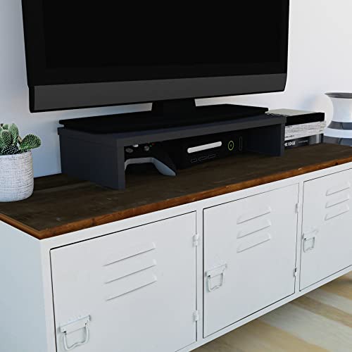 Henor Monitorständer TV-Bildschirmerhöhung in FSC® Holz 62 x 26.5 x 12 cm. Unterstützt 50 kg Graphit von Henor
