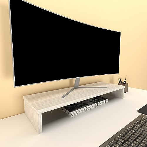 Henor Monitorständer TV-Bildschirmerhöhung in FSC® Holz 82 x 26.5 x 12 cm. Unterstützt 50 kg Eiche Estel von Henor