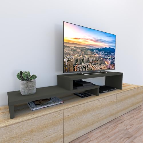 Henor TV-Schrank verstellbare Leiter FSC® Holz 90+90 x 35 x 30/15 cm Graphit von Henor