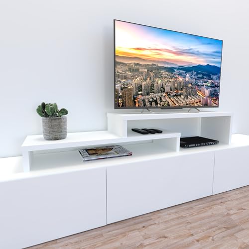 Henor TV-Schrank verstellbare Leiter Holz FSC® 110+110 x 35 x 30/15 cm Weiß von Henor