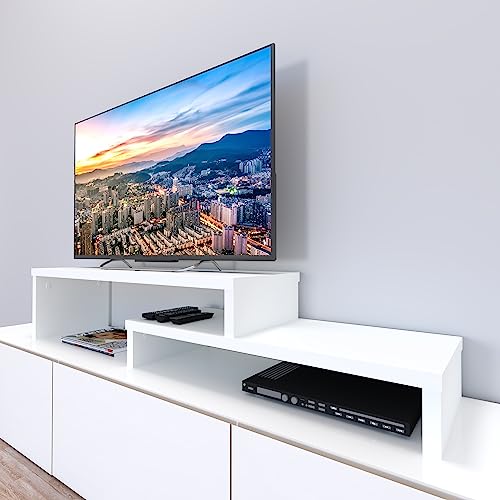 Henor TV-Schrank verstellbare Leiter Holz FSC® 110+90 x 35 x 30/15 cm Weiß von Henor