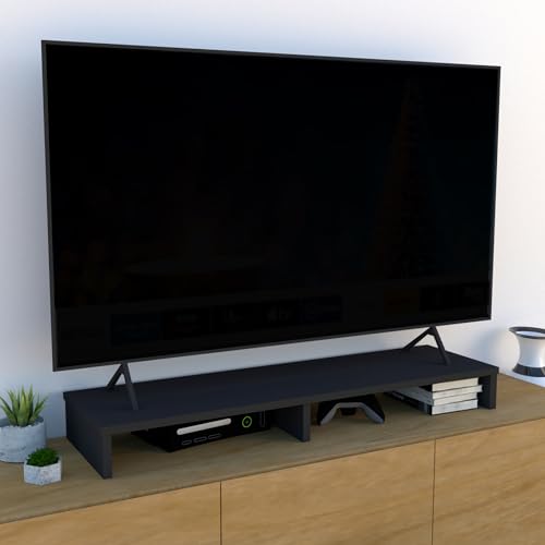 Henor TV-Ständer aus FSC® Holz, TV-Bildschirmerhöhung, 115 x 35 x 12 cm, Tragkraft 90 kg, Graphit von Henor
