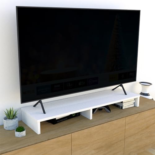 Henor TV-Ständer aus FSC® Holz, TV-Bildschirmerhöhung, 115 x 35 x 12 cm, Tragkraft 90 kg, Weiß von Henor